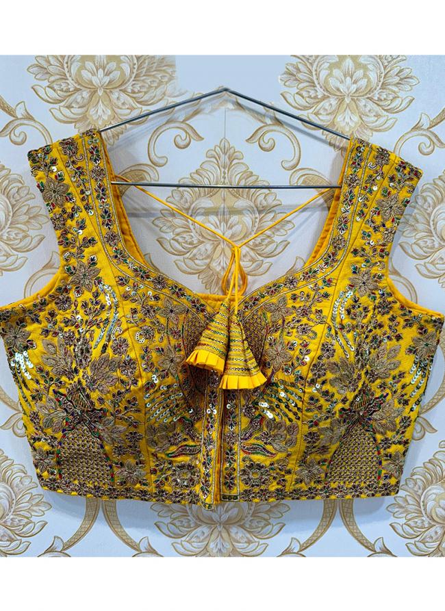 Silk Yellow Bridal Wear Sequins Work Readymade Blouse